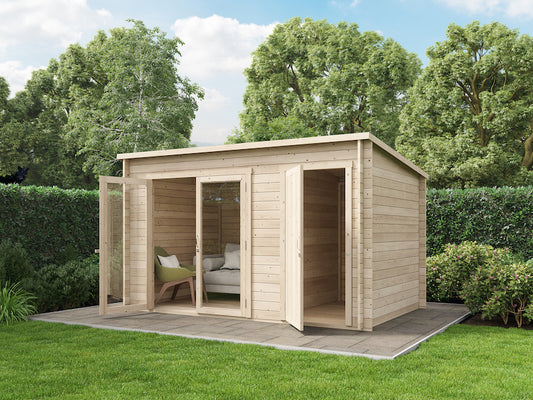 Storemore Darton Wooden Pent Log Cabin Summerhouse with Side Store