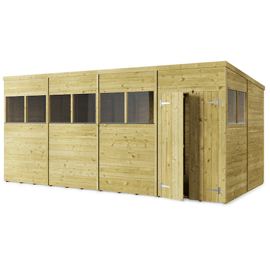 Storemore Large Pent Tongue and Groove Wooden Shed with Windows